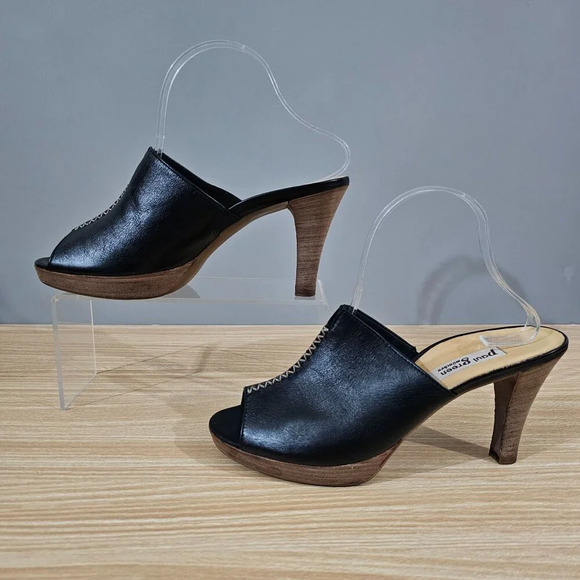 Paul Green Munchen Mule Heel Womens Shoe Black Leather Open Toe UK Size 7 - Picture 2 of 14